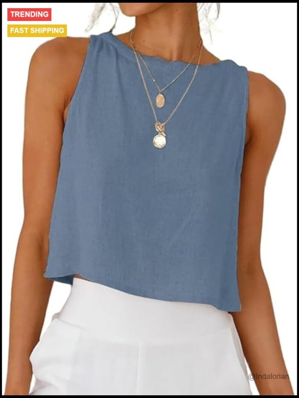 Linen Crop Tank Top Loose Fit Summer Casual Sleeveless Cotton